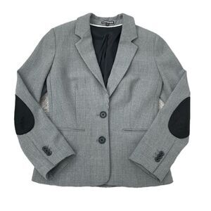 Express Gray Plaid Blazer Jacket with Elbow Pads Size 2